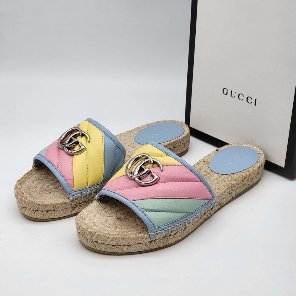 100% Authentic Gucci GG Marmont Multicolor Sandal Espadrilles - Picture 2 of 10